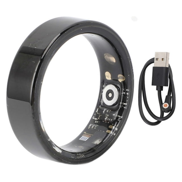 Smart Health Ring, Water Resistant, Step Counter, Multiple Motion Modes, Wireless Activity Tracker, for Women and Men, Black, No. 8