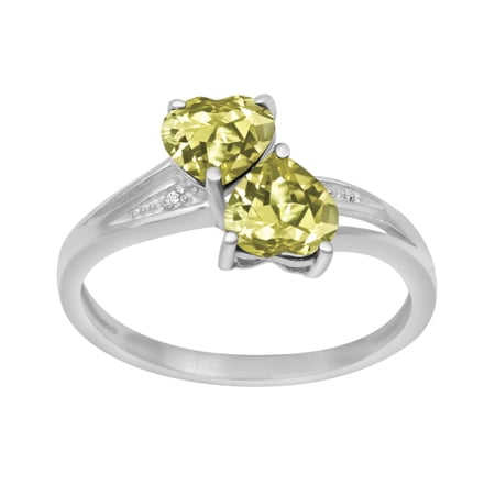 925 Sterling Silver 6MM Heart Shape Lemon Quartz Two Stone Heart Women Valentines Day Gifts Ring
