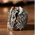 thumbnail image 2 of Men's Vintage Thai Silver Guardian Angel Cool Cross Exaggerated Wings Ring, 2 of 2