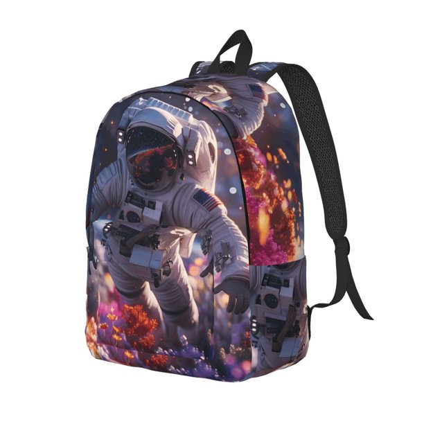 Balery Astronaut In Cosmic Garden Mochila Clásica Impresa Básica para Viaje, Mochila Escolar Resistente al Agua, Mochila de Lona con Correas Ajustables-Medium