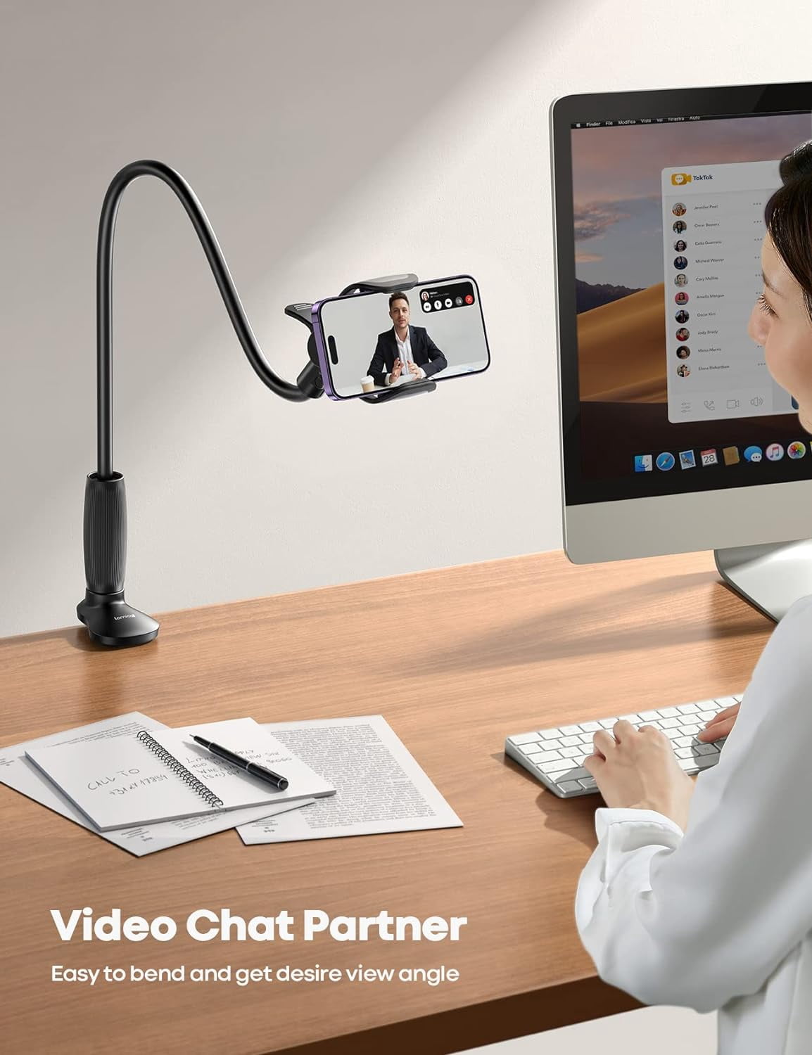Gooseneck Phone Holder for Bed - [Upgraded Stable Clip] Desk, Headboard, Bed, Bedside, Table, Flexible Long Arm Stand, Overhead Cell Clamp Mount, Gift All 4-7” Device