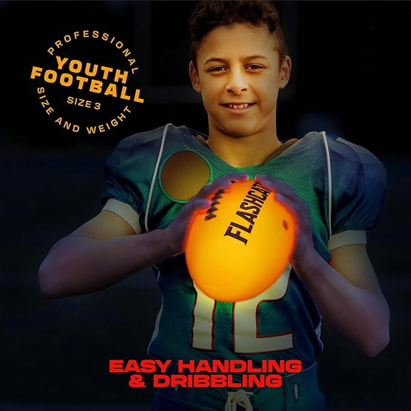 Light Up Youth Football - Glow in the Dark Ball - NO 3  - Outdoor Sports, Birthday Gifts for Kids 8-15+ Year Old - Kids Teenage Youth Gift Ideas - Boy Toys Stuff Ages 8 9 10 11 12 13 14 15