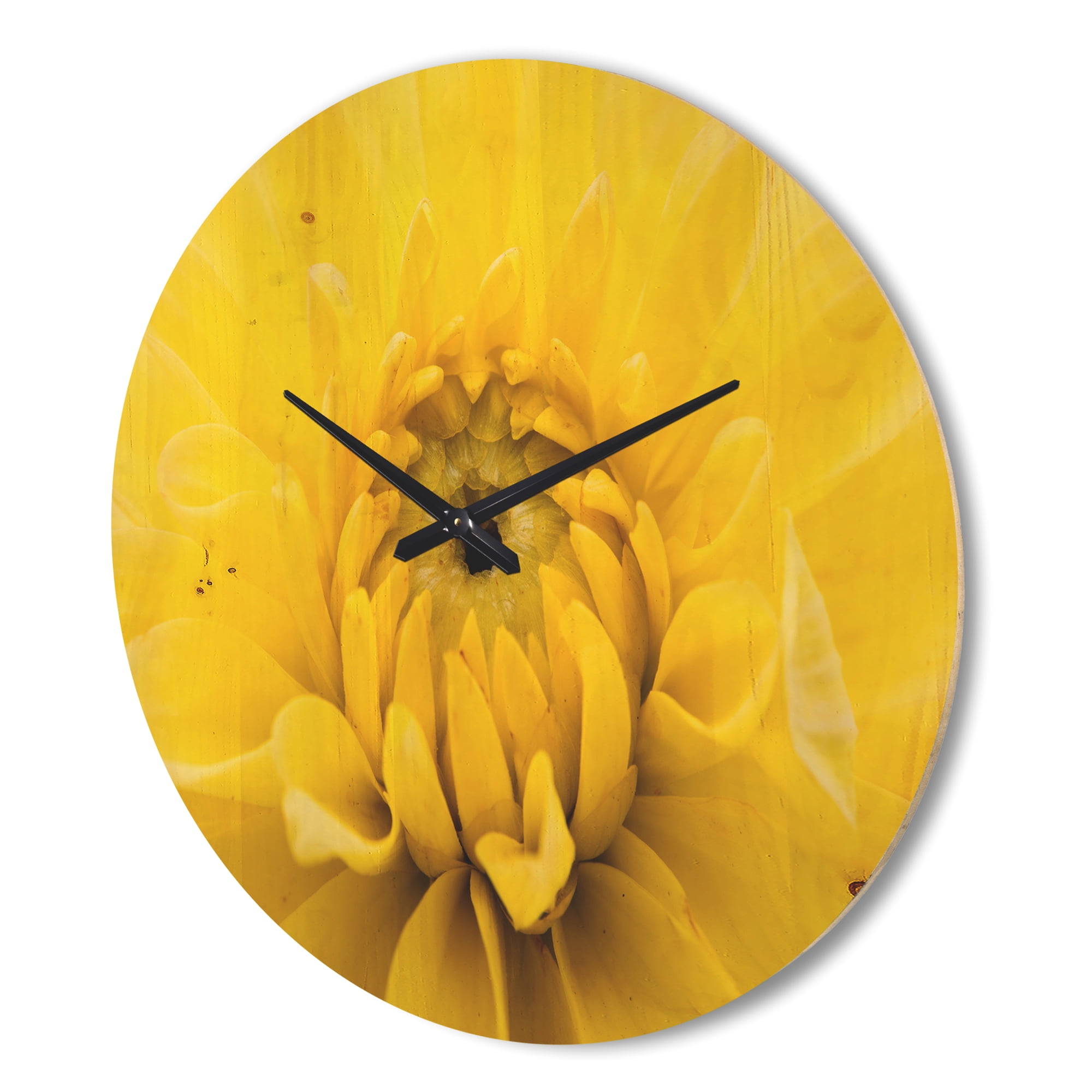 Designart 'Close Up Yellow Chrysanthemum Gold Flower ' Modern Wood Wall Clock