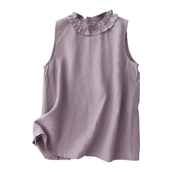 Gpaecead Linen Cotton Vest Women's Linen Waistcoat Trend Casual Sleeveless Cardigan Purple