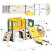 Toddler Slide Kids Slide Playset for Babies Bus Themed Toddler Playground with Climber Baskteball Hoop Indoor Playground Outdoor