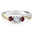 thumbnail image 2 of Gem Stone King 925 Silver and 10K Yellow Gold Created Sapphire Red Rhodolite Garnet and Lab Grown Diamond 3 Stone Engagement Ring for Women (0.52 Cttw, September Birthstone, Size 6), 2 of 3