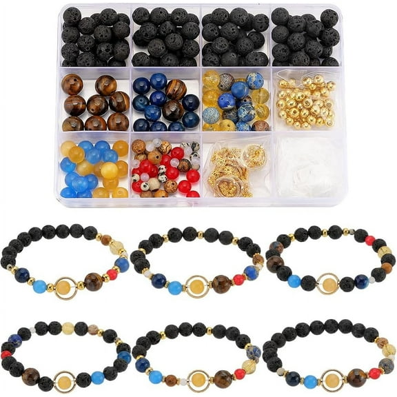 DIY Bracelet Making Kit Indcluding Natural & Synthetic Mixed Gemstone & Glass Round Beads Brass Bead Frames 290Pcs/box