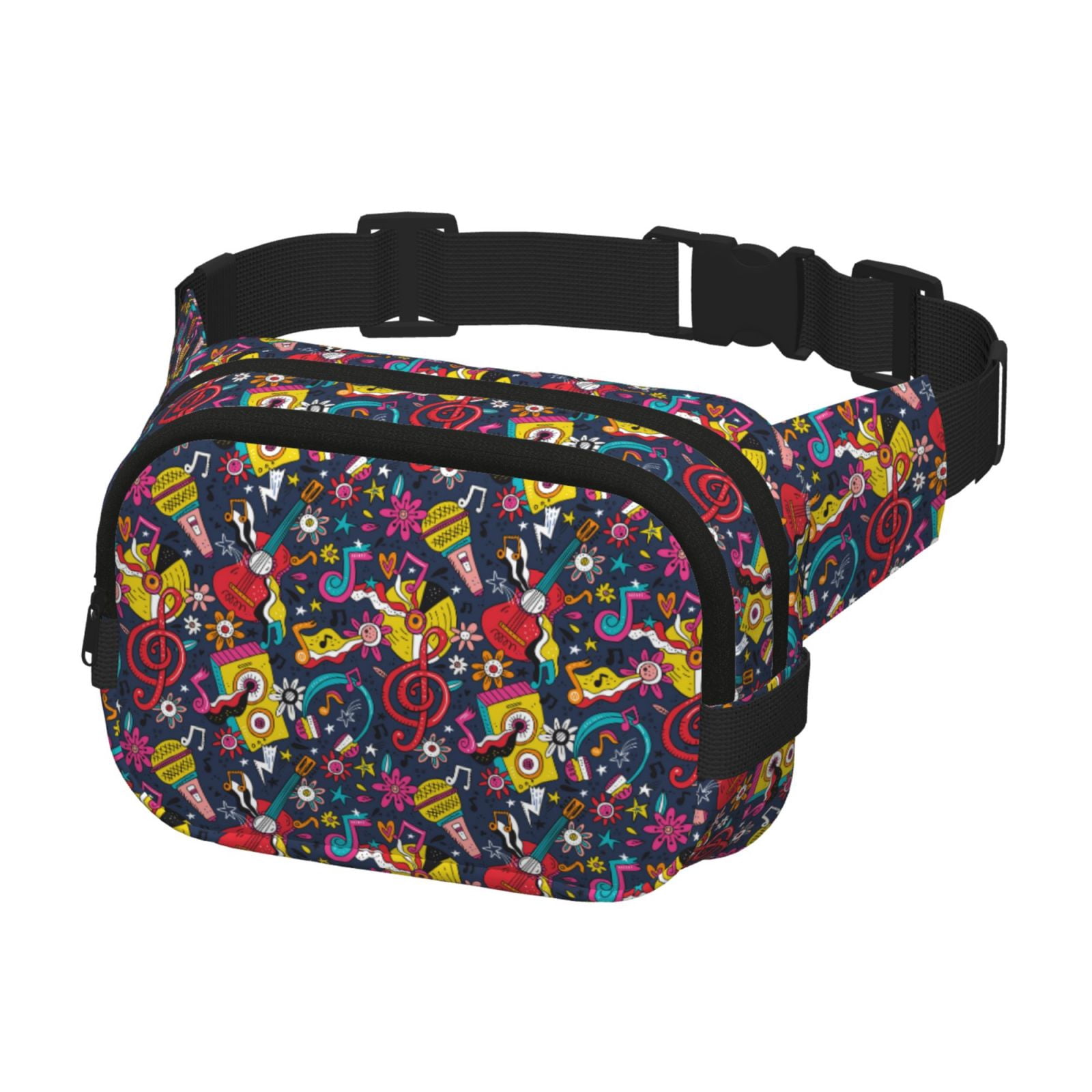 Hirioo Rock Music for Double Layer Waist Bag Adjustable Fanny Pack For Travel Running Hiking