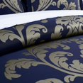 thumbnail image 4 of Chezmoi Collection Valor 7-Piece Bed in a Bag Queen, Navy/Gold Luxury Jacquard Floral Comforter with Sheets Set for All Season, 4 of 9