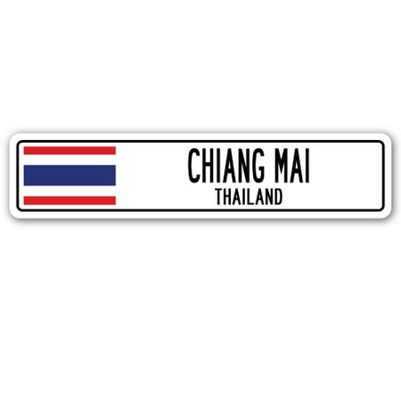 CHIANG MAI, THAILAND Street Sign Thai flag city country road wall