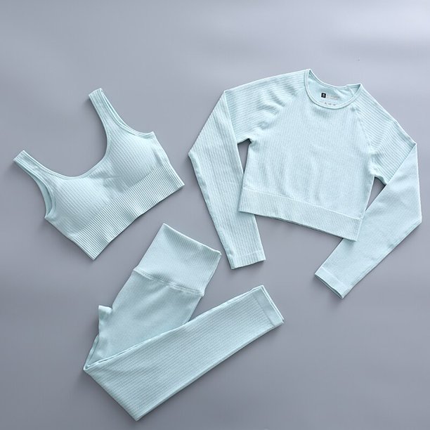 Conjunto de Yoga de 2/3/4 piezas para mujer ropa deportiva de entrenamiento sin costuras para gimnasio, trajes de cintura alta Leggings Top corto de manga larga