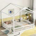 Kids House Bed Frame with 2 Twin Floor Beds, Wooden Montessori Double