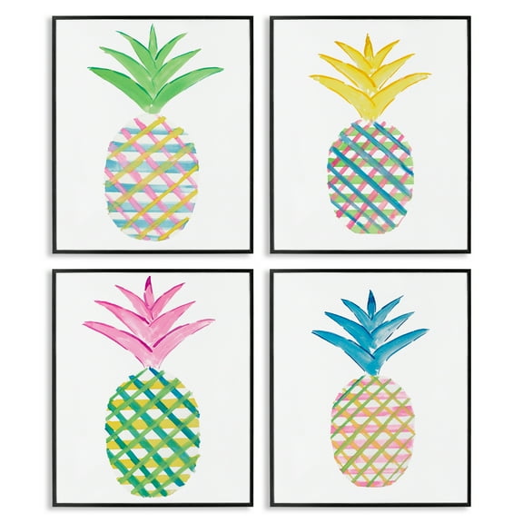Stupell Industries Plaid Patterned Pineapples Food & Beverage Painting Black Framed Art Print Wall Art, 11 x 14, Set of 4