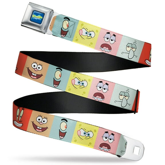 Nickelodeon Belt, Seatbelt Buckle Belt, SpongeBob Squarepants and Friends Expressions Multi Color, 30 to 44 Inches