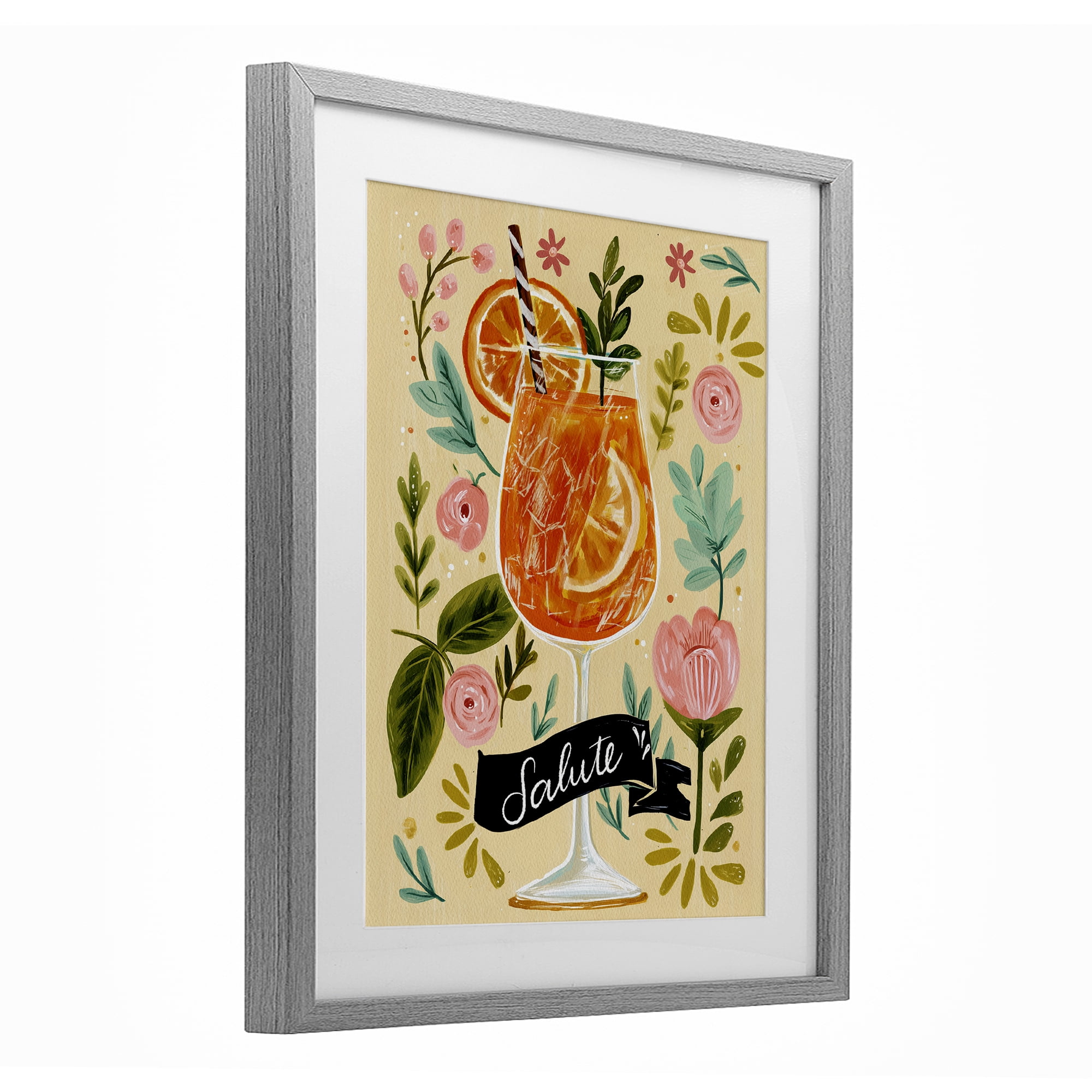 Stupell Industries Salute Citrus Cocktail Gray Framed Print Under Glass, design by Yen