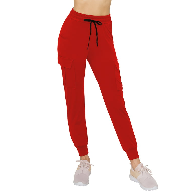 ALWAYS Women's Super Soft Casual Cargo Jogger Pants Red M