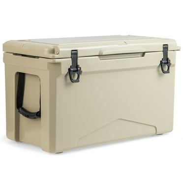 Topcobe 50 QT Rotomolded Cooler Insulated Portable Ice Chest with Integrated Cup Holders for RV, Camping, Travel, Tan