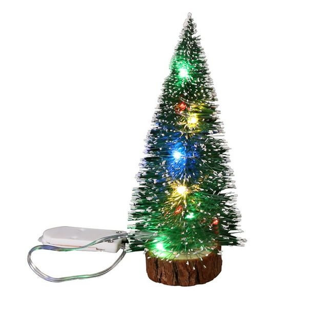 Árbol de Navidad pequeño con luz LED de cedro verde, luminoso, con agujas de pino, para decoración de escritorio
