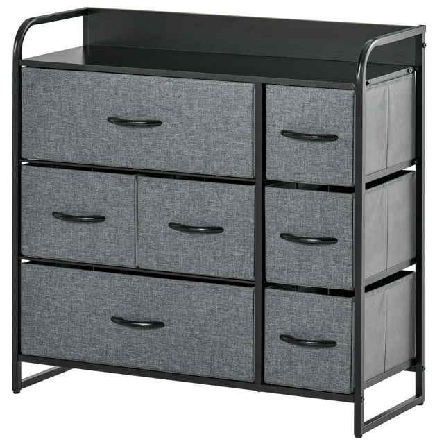 HOMCOM Commode à 7 Bacs, Coffre de Bacs en Tissu à 3 Niveaux avec Cadre en Acier