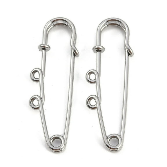 10pcs 304 Stainless Steel Safety Pins Brooch Findings Kilt Pins with 2 Loops for Lapel Pin Making Stainless Steel color 49.5x16.5x5mm Hole: 1.6mm