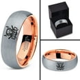thumbnail image 4 of Tungsten Bulls Band Ring 7mm Men Women Comfort Fit 18k Rose Gold Dome Brushed Gray Polished, 4 of 4