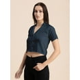 thumbnail image 5 of Moomaya Womens Solid Crop Shirt, Short Sleeves, Buttoned Shot Top, 5 of 8