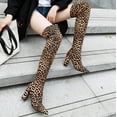 thumbnail image 2 of Fesfesfes Chelsea Boots for Teen Girls Stretch Knit Thick Heel Pointed Toe Are Thin Leopard Print Over The Knee Long US:8.5(41), 2 of 5