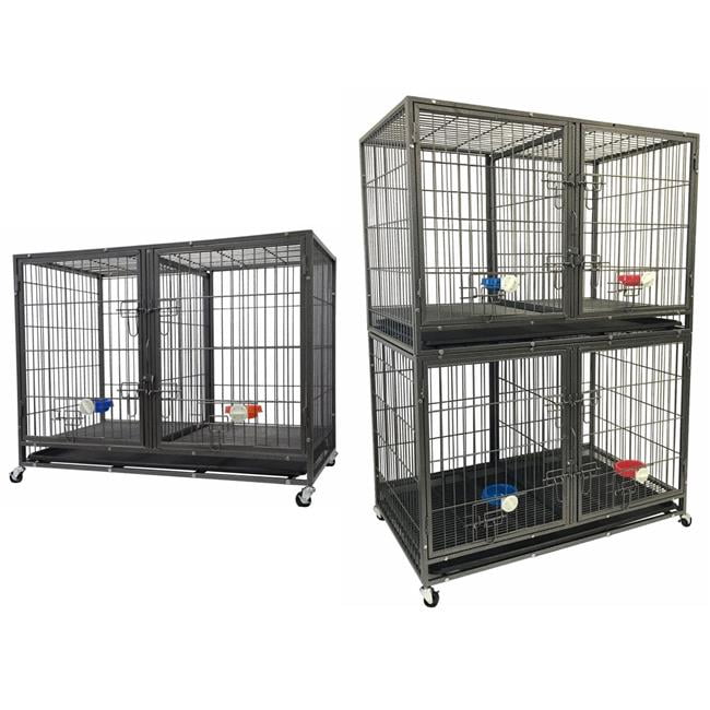 44 in. Heavy Duty Stackable Cat & Dog Crate with Divider & Water Bowls
