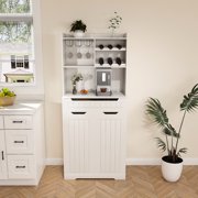70 Buffet Cabinet with Hutch, Modern Farmhouse Sideboard with 2 Drawers & Barn Doors, Kitchen Storage Buffet for Dining Room, Coffee Bar Station,White
