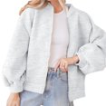 thumbnail image 2 of Lanrern Sleeve Solid Color Women Zipper Up Bomber Jacket Coat, 2 of 6