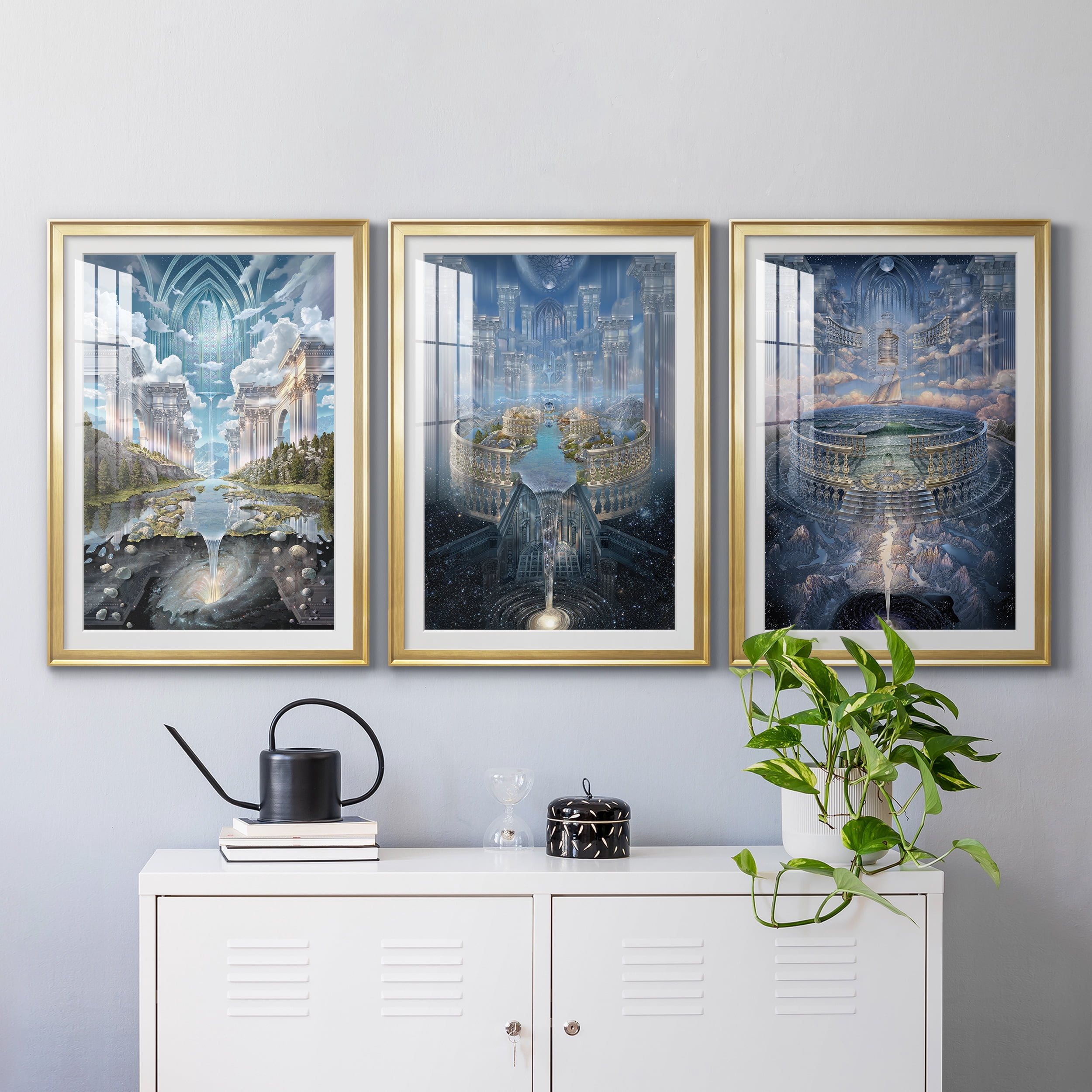 Genesis II Premium Framed Prints Set of 3 - Ready to Hang - 26.5 x 36.5 Each - Gold Frame