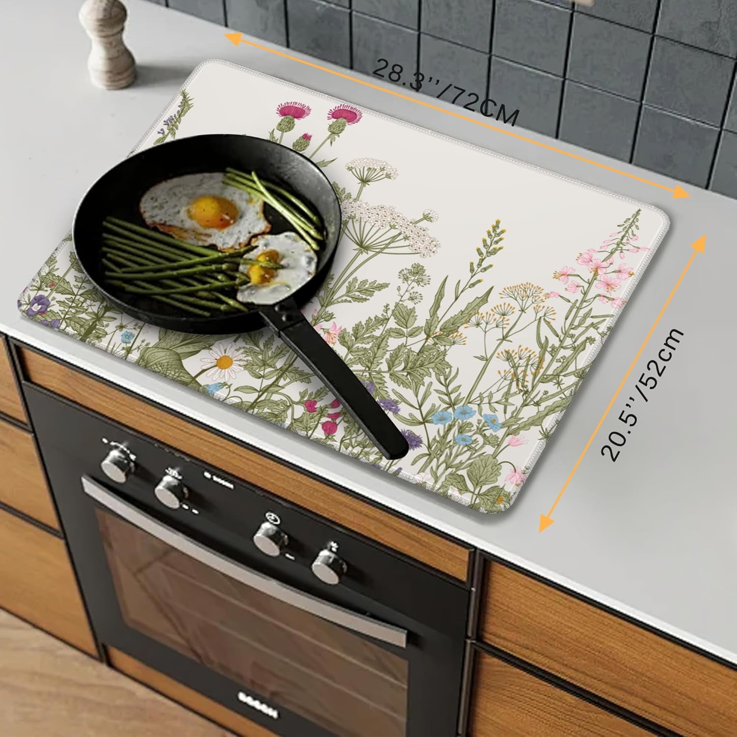 Electric Stove Top Cover Protector \u2013Christmas Kitchen Decor Herbs and Wilds Flowers Glass Flat Top Stove Mat Oven Induction Cooktop Mat for Ceramic Countertop Mats Heat-Resistant Dish Drying Mat