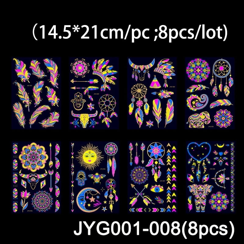 Valentine's Day Fluorescent Skin Temporary Waterproof Art Stickers for Men and Women's Arms and Shoulders Music Concert Bar Party Festival Skin Temporary Decorative Stickers