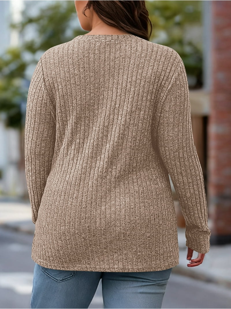 FlorCurve Plus Size Sweater for Women Long Sleeve Crew Neck