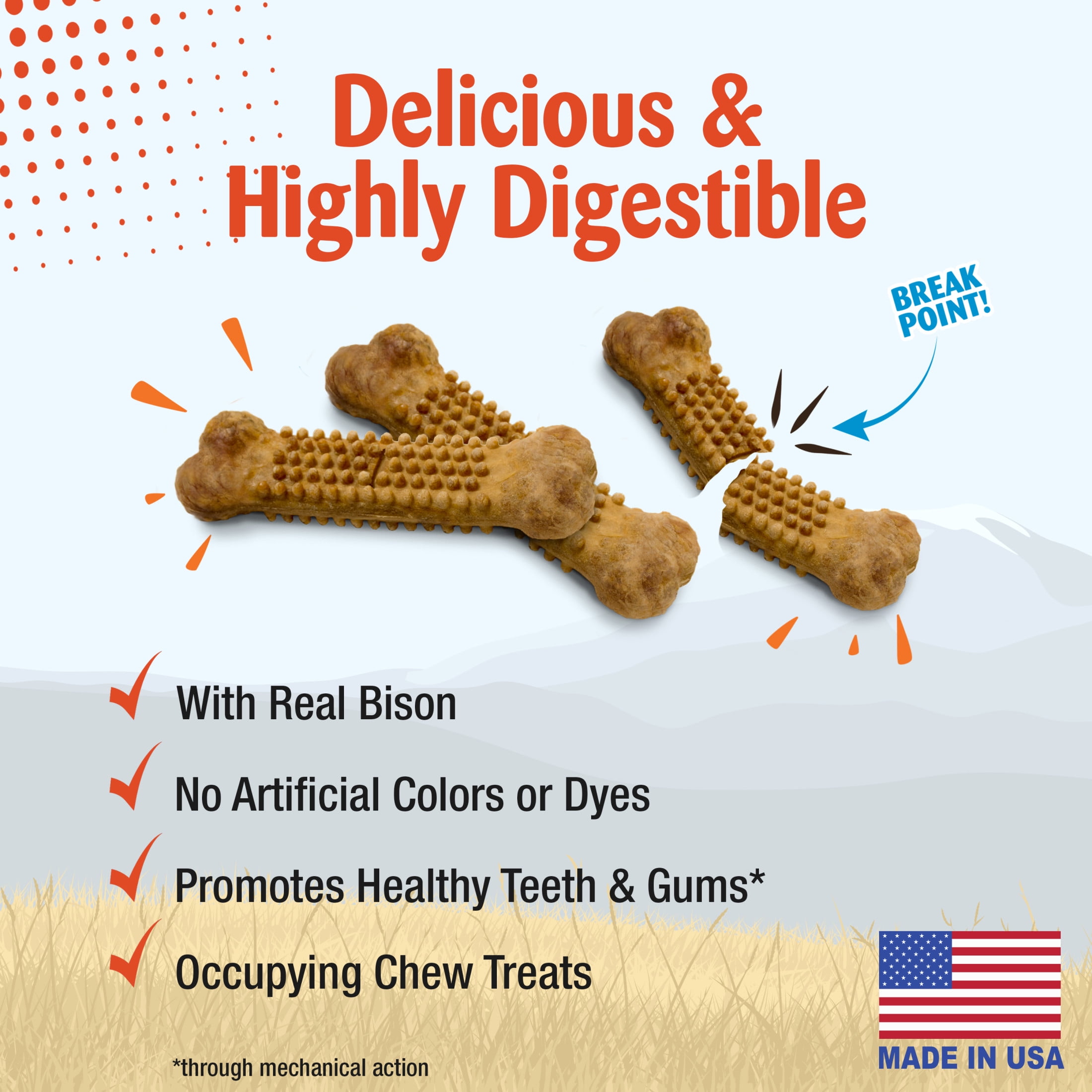 Nylabone Nubz Wild Dog Treats for Small Dogs, Bison Flavor Dog Bones, Small - Up to 25 lbs., 4 Count
