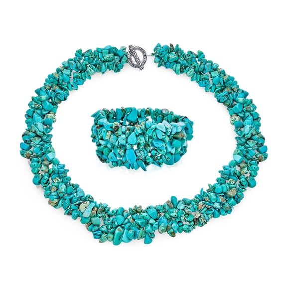 Bling Jewelry Womens Gemstone Multi Strand Collar Stretch Necklace Bracelet Set