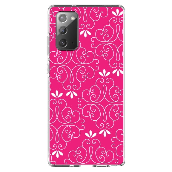 DistinctInk Clear Shockproof Hybrid Case for Samsung Galaxy Note 20 (6.7" Screen) - TPU Bumper, Acrylic Back, Tempered Glass Screen Protector - Neon Pink White Floral