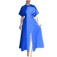 thumbnail image 6 of Kmdttou Dresses for Women Plus Size Plain Solid Color Fashionable Round Neck Short Sleeve Dress, 6 of 7