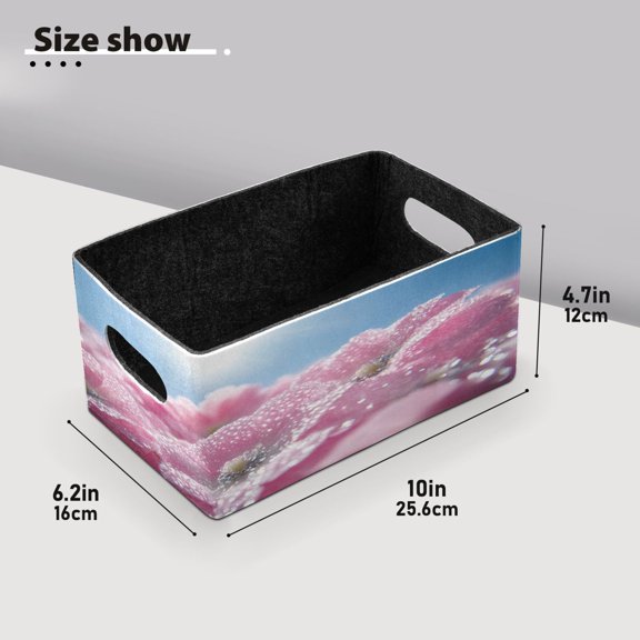 BZSMCE Shelf Baskets Pink Flowers with Dewdrops Pattern Storage Cube Bins 10.1*6.3*4.7in Set of 2