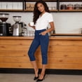 thumbnail image 5 of Ziynglg Womens Solid Color Capri Jeans Slim Stretch Pants High Waist Casual Summer Trousers Causal Work Jeans, 5 of 9
