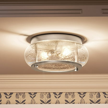 

Luxury Utilitarian Indoor Ceiling Light 5.75 H x 12.00 W with Coastal Style Elements Nautical Design Brushed Nickel Finish and Clear Seeded Glass UQL3290