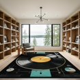 thumbnail image 2 of ODIKA 9'x12' Washable Area Rug Non-Shedding, Easy Care Vintage Turntable Record With Golden Center Label Soundwave Design for Master Suite, California King, Under Bed, 2 of 7