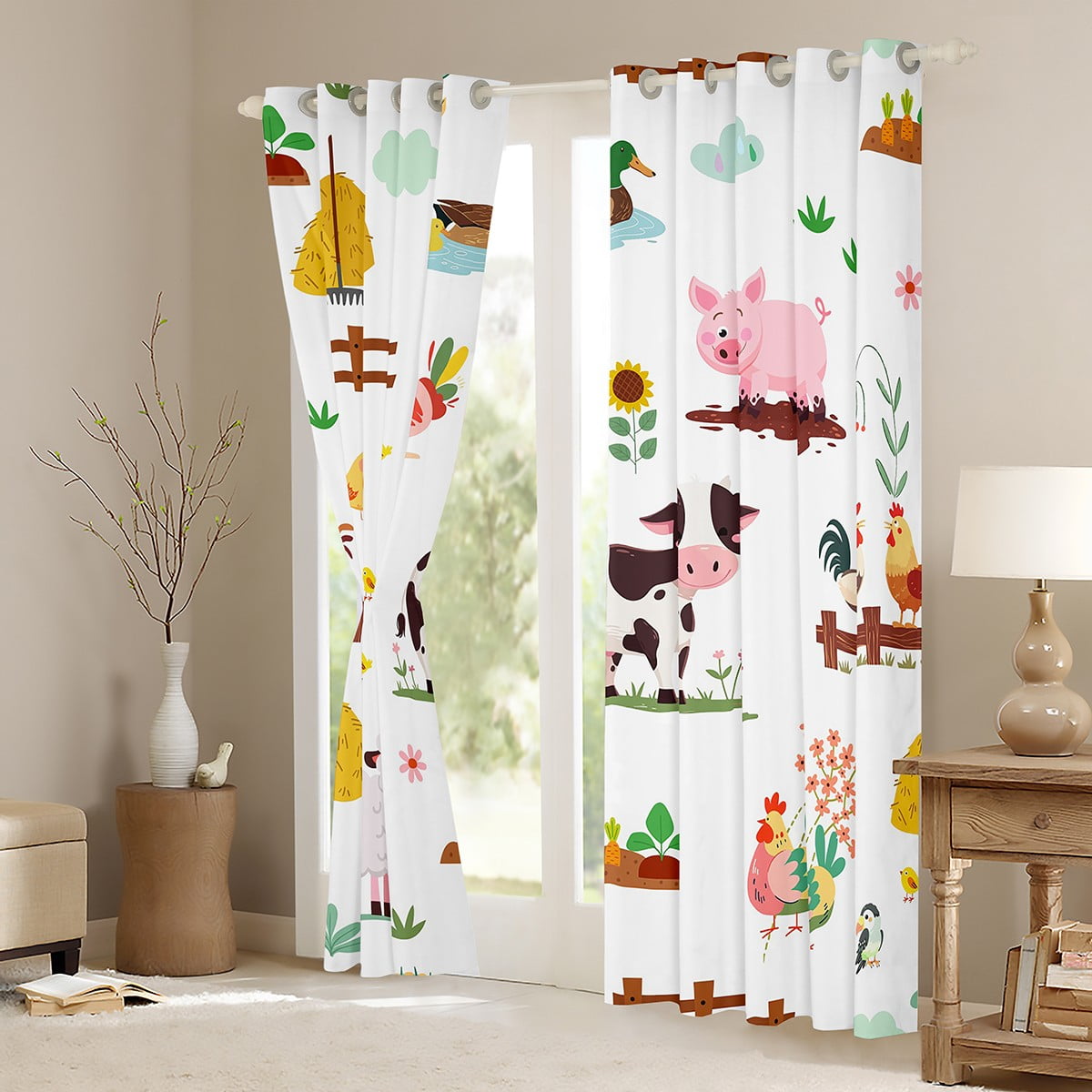 jejeloiu Cute Cattle Sheep Black Out Curtains,Farm Animal Curtains Pack of 2 (42x63 Each),Rustic Farmhouse Cabin Bedroom Curtains For Boys Girls,Ultra Soft Home Decor