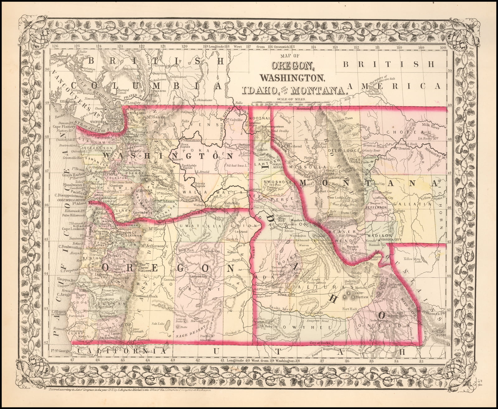 Map Of Oregon Washington Idaho And Part Of Montana 20 Inch By 30 Inch