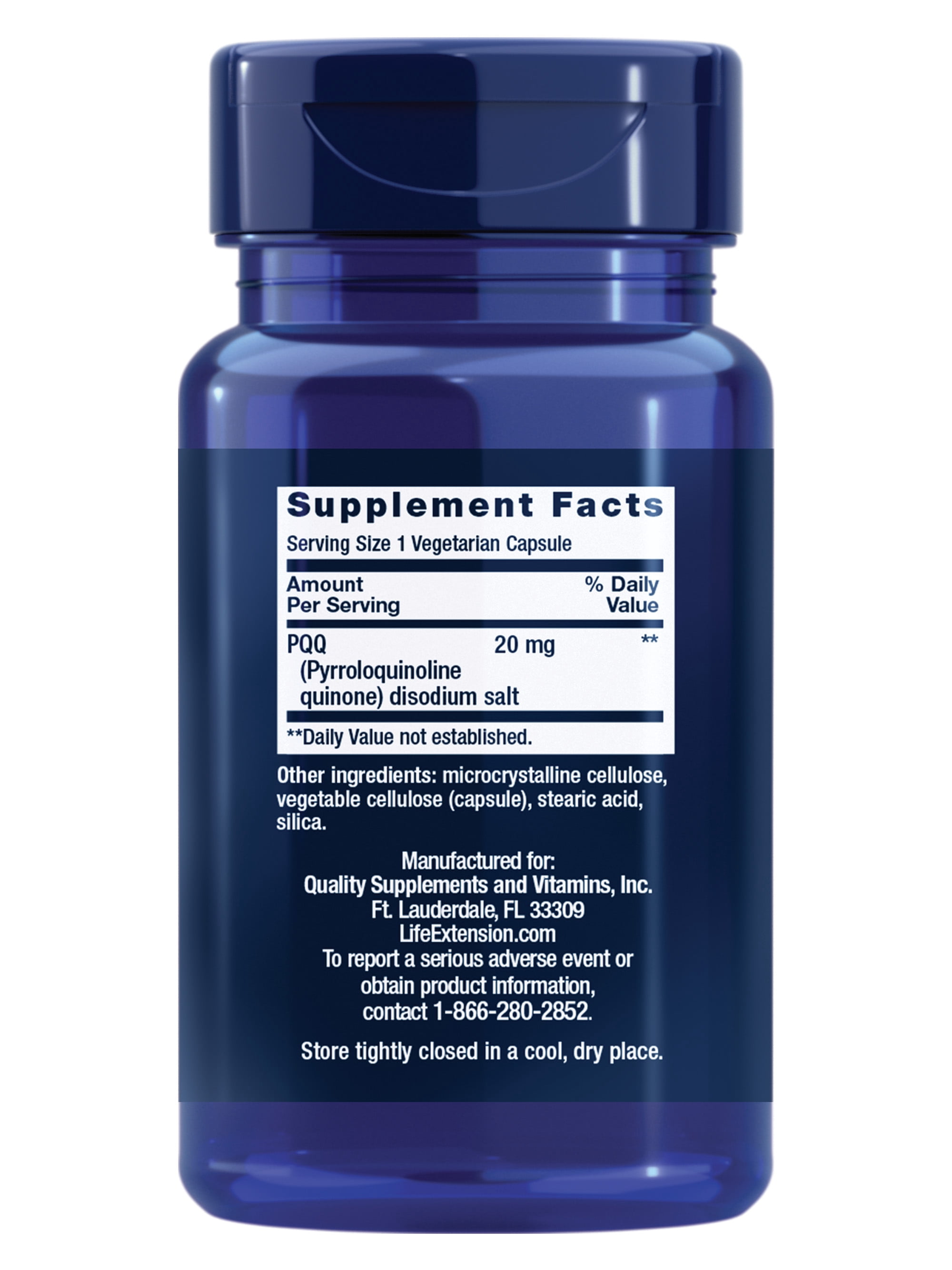 Life Extension PQQ, pyrroloquinoline quinone, 20 mg, promotes the growth of new mitochondria, gluten-free, non-GMO, vegetarian, 1 daily, 30 capsules