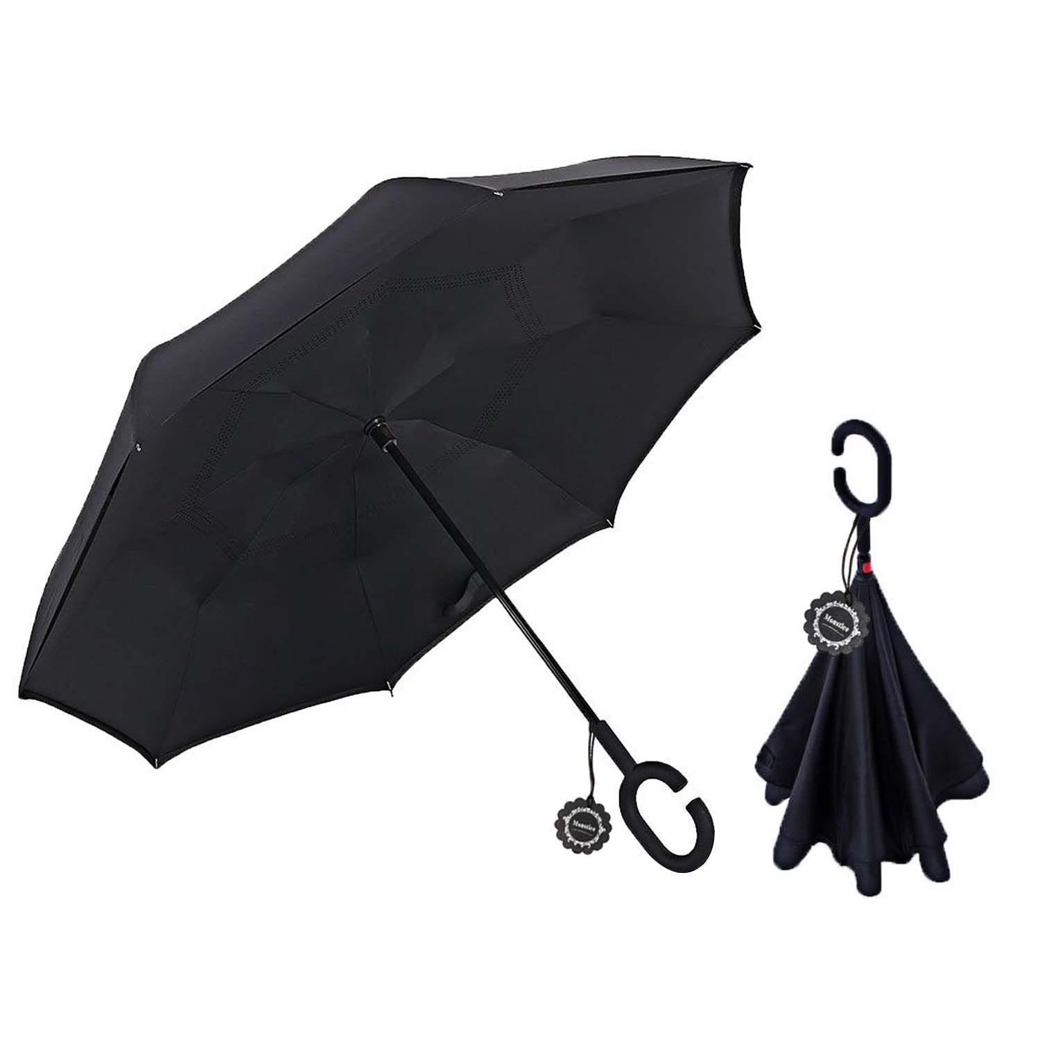 Double Layer Windproof Reverse Umbrella for Car and Outdoor Use Stick