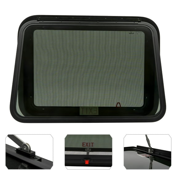High-Quality RV Exit Window, Manual Operated, Black Aluminum Alloy, 3.2mm Tempered Glass, Fits RVs, Trailers, and Conversion Vans, 30*22in