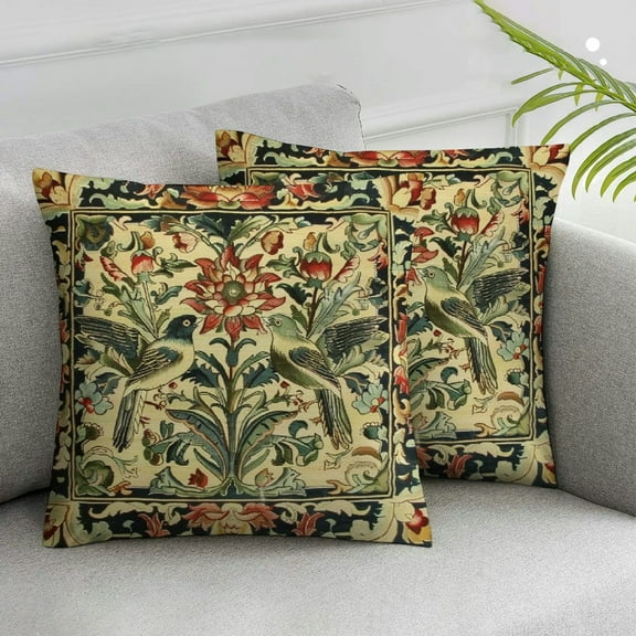Acheng William Morris Vintage Peacock Floral Decorative Throw Pillow Covers Set of 2 Soft Throw Pillowcases Home Decor Living Room Cushion Case for Bed Couch Car White