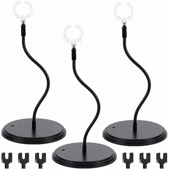 3 Pack Action Figure Stand Black Plastic Round Base with Metal Flexible Snake Bone Support and Clear Waist Clips Figures Model Holder Compatible with HG RG SHF 1/144 Figures