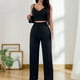thumbnail image 4 of Completo Pantalone Lungo Conjunto de pantalones de 2 piezas para mujer, informal, de color sólido, de cintura alta, holgado, para vacaciones Kuymtek Xl Negro para Mujer, 4 of 6